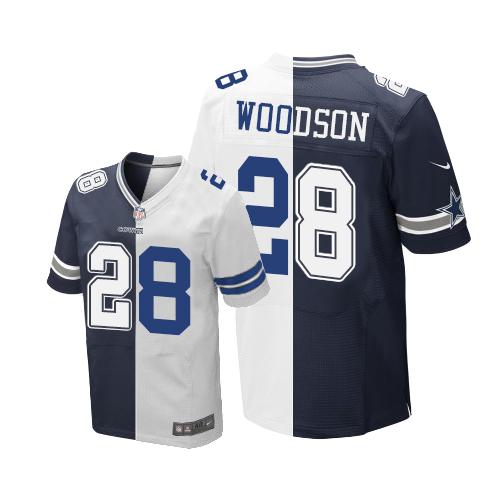 Nike Cowboys #28 Darren Woodson Navy Blue/White Men's Stitched NFL Elite Split Jersey - Click Image to Close